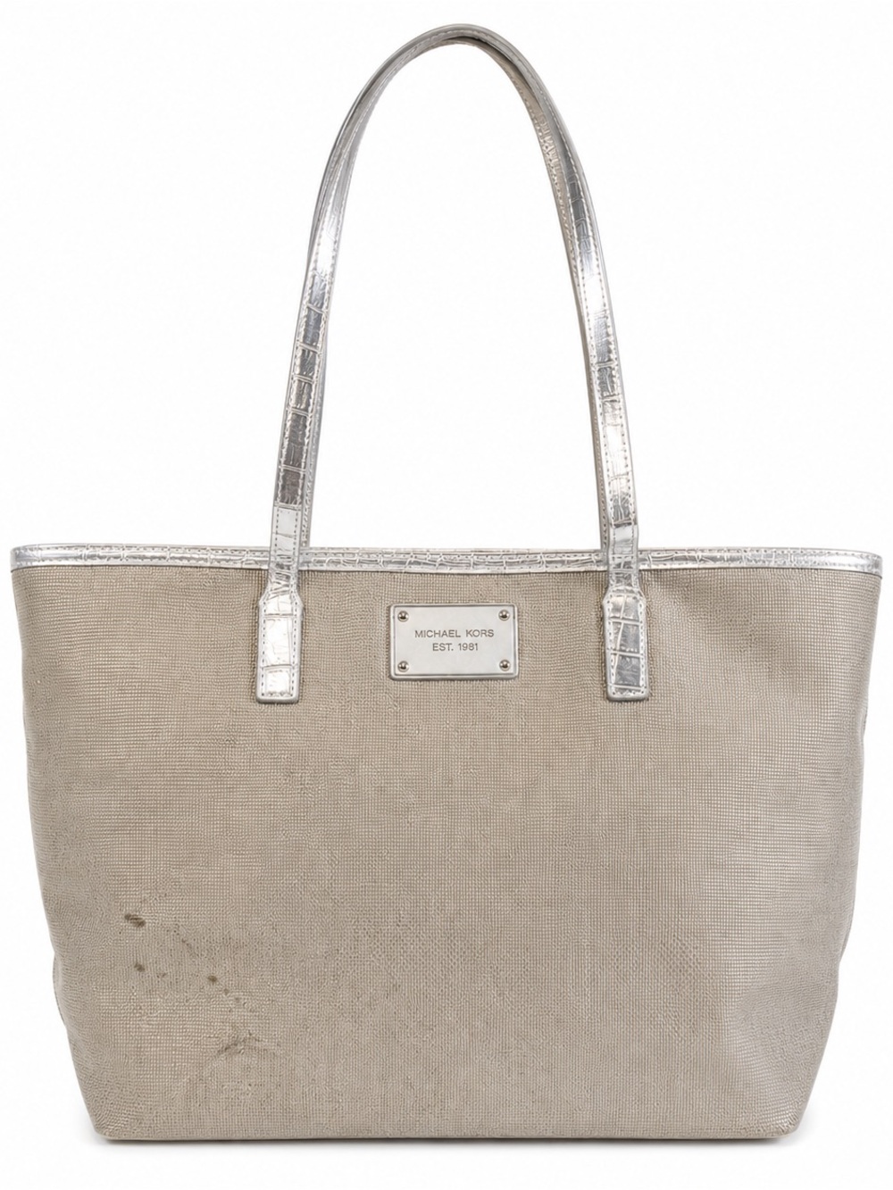 Michael Kors Silver Metallic Canvas Tote Bag Large Shopper Shoulder Bag